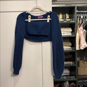Navy Cropped Knit Bolero Sweater